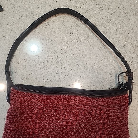 Brighton Corey Red Woven Straw Bag Purse Lined Leather Trim Heart - Picture 2 of 11